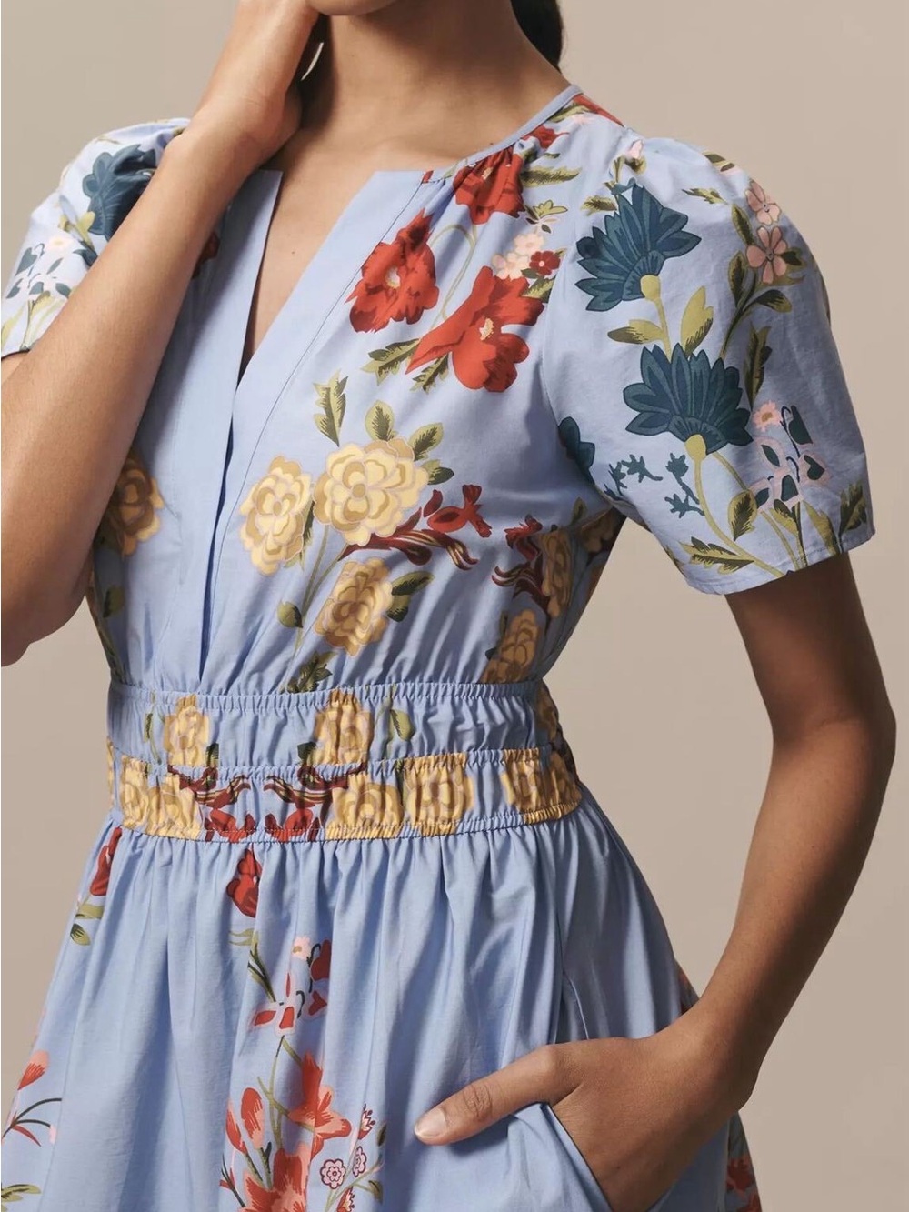Anthropologie summerset Blue Floral Tiered Midi Dress - Picture 2 of 9
